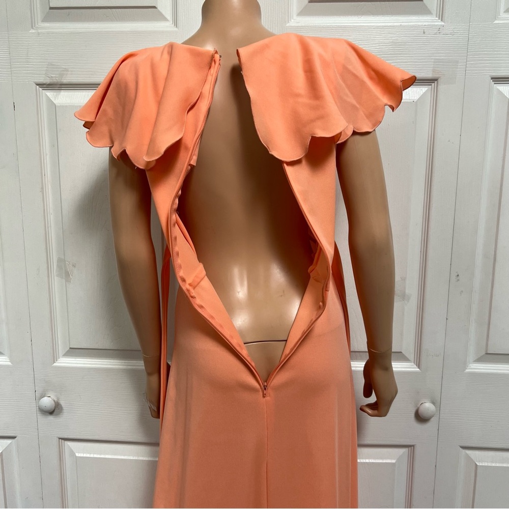 VTG 70-s Peach Orange Maxi Dress Size S Sleeveless Evening Regancy - Picture 8 of 16